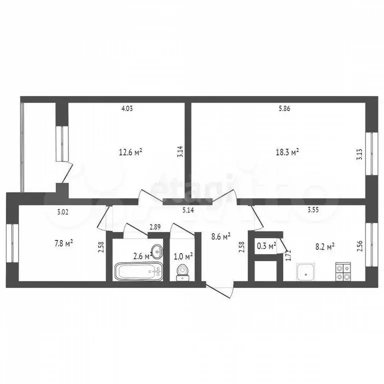 3-к. квартира, 59,1 м, 3/5 эт. - Фото 0