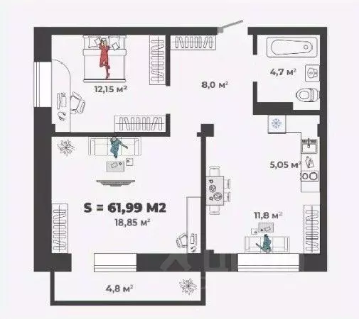 2-к кв. Хакасия, Абакан ул. Генерала Тихонова, 5 (61.99 м) - Фото 0