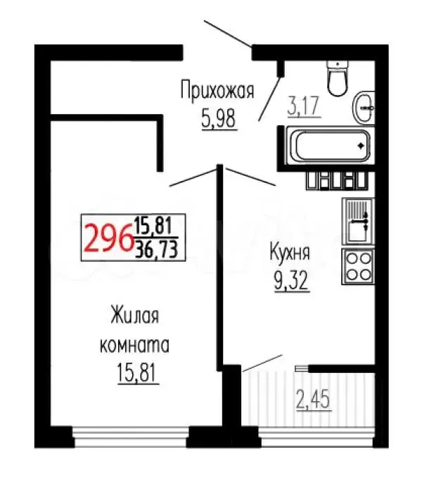 1-к. квартира, 36,7 м, 22/27 эт. - Фото 0