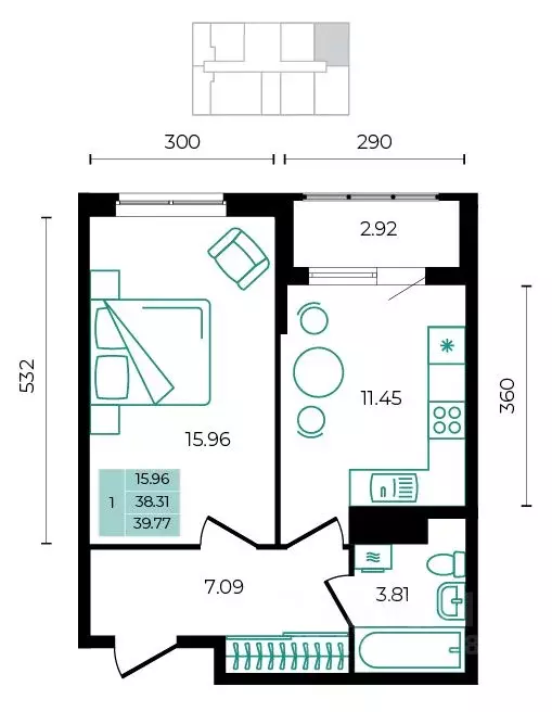 1-к кв. Адыгея, Майкопский район, пос. Тульский  (39.77 м) - Фото 1