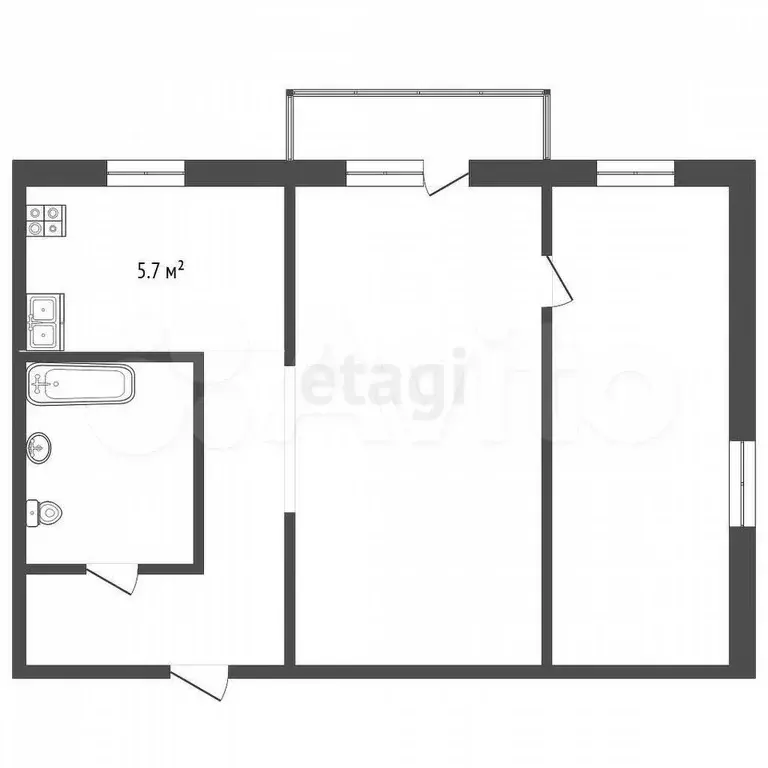 2-к. квартира, 42,6 м, 4/5 эт. - Фото 0