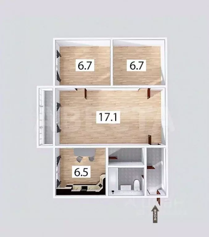 2-к кв. Омская область, Омск ул. Петра Осминина, 2 (45.2 м) - Фото 1