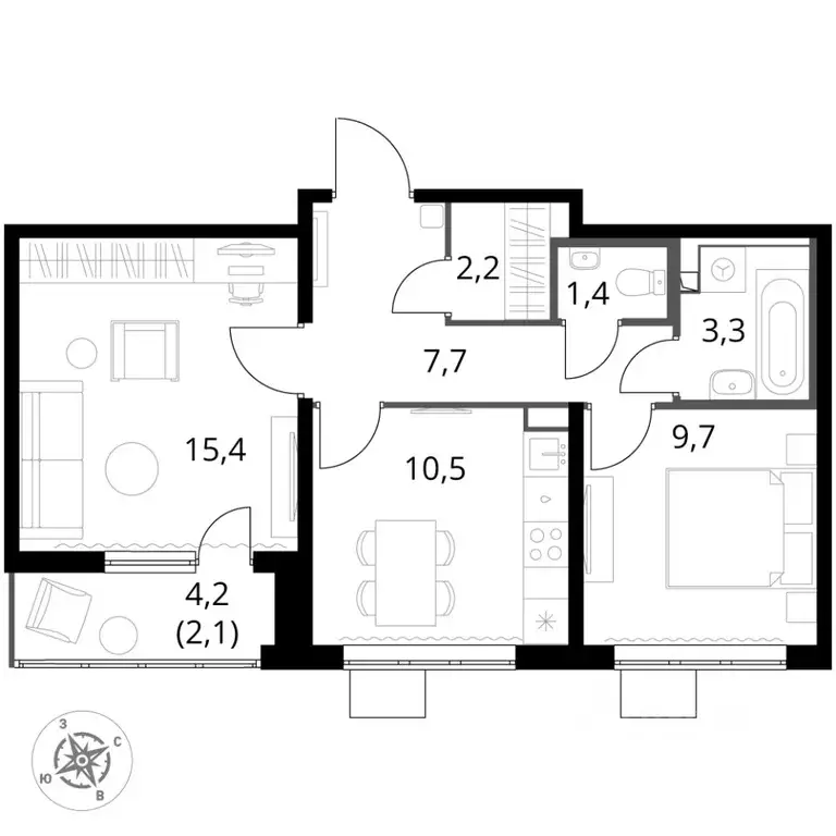 2-к кв. Московская область, Ленинский городской округ, пос. Ленинский ... - Фото 2