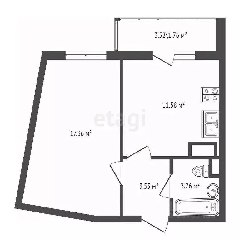 1-к кв. Санкт-Петербург ул. Русановская, 20к1 (36.1 м) - Фото 1