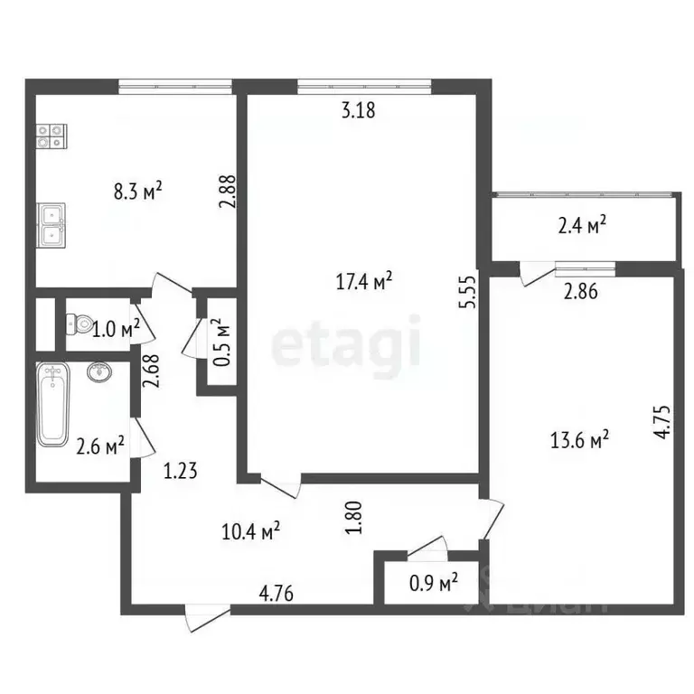 2-к кв. Санкт-Петербург Ленинский просп., 100К2 (54.7 м) - Фото 2