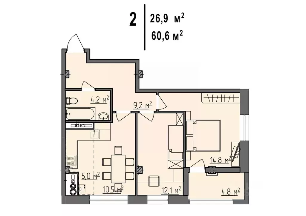 2-к кв. Липецкая область, Липецк ул. И.В. Шкатова, 21 (62.2 м) - Фото 0