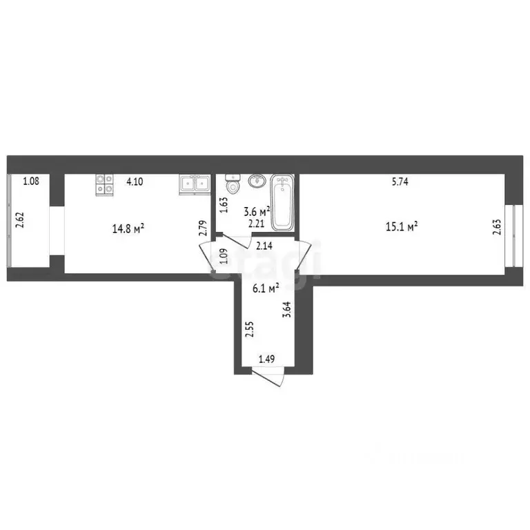 1-к кв. Ростовская область, Таганрог ул. Адмирала Крюйса, 19 (39.6 м) - Фото 1