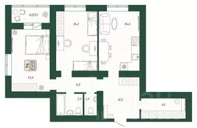 2-к кв. Самарская область, Волжский район, Смышляевка городское ... - Фото 1