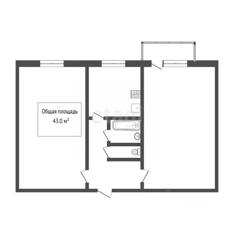 2-к кв. Томская область, Томск ул. Елизаровых, 17 (42.7 м) - Фото 1
