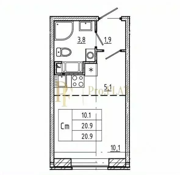 Студия Санкт-Петербург Партизанская ул., 5 (20.9 м) - Фото 2