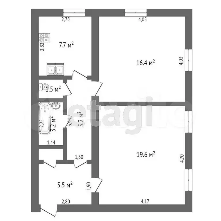 2-к. квартира, 54 м, 2/3 эт. - Фото 0