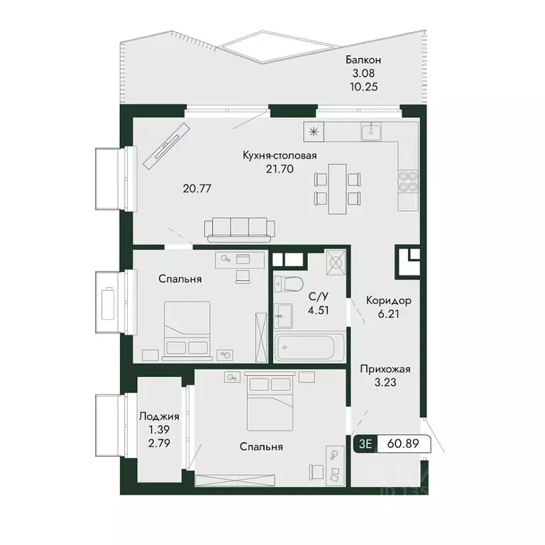 3-к кв. Крым, Алушта  (60.89 м) - Фото 1