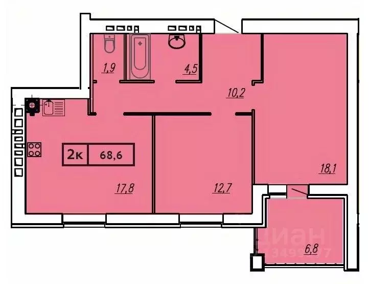 2-к кв. Ивановская область, Иваново ул. Постышева, 8А (68.6 м) - Фото 1