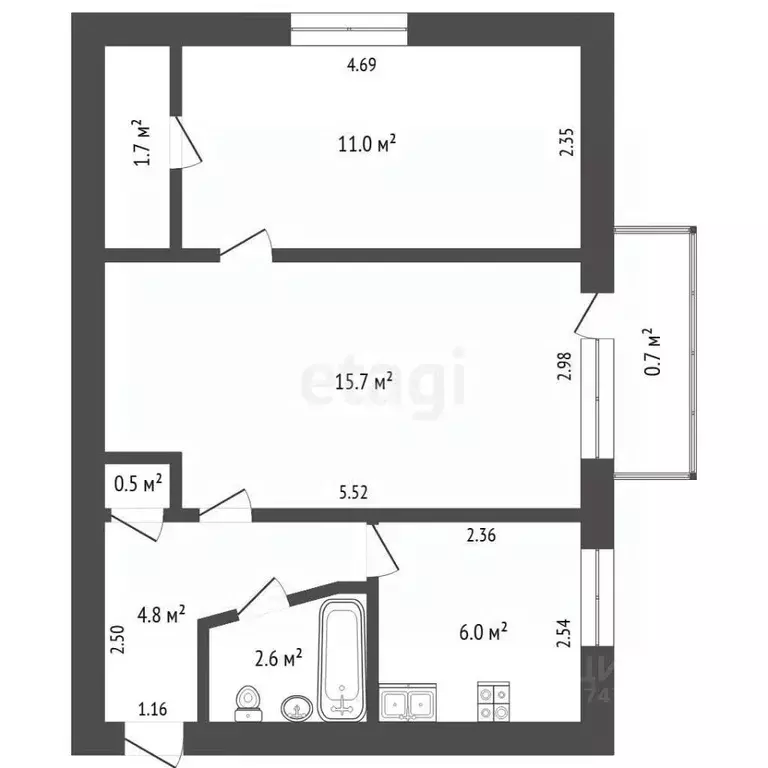 2-к кв. Крым, Евпатория проезд Советский, 2 (42.3 м) - Фото 2