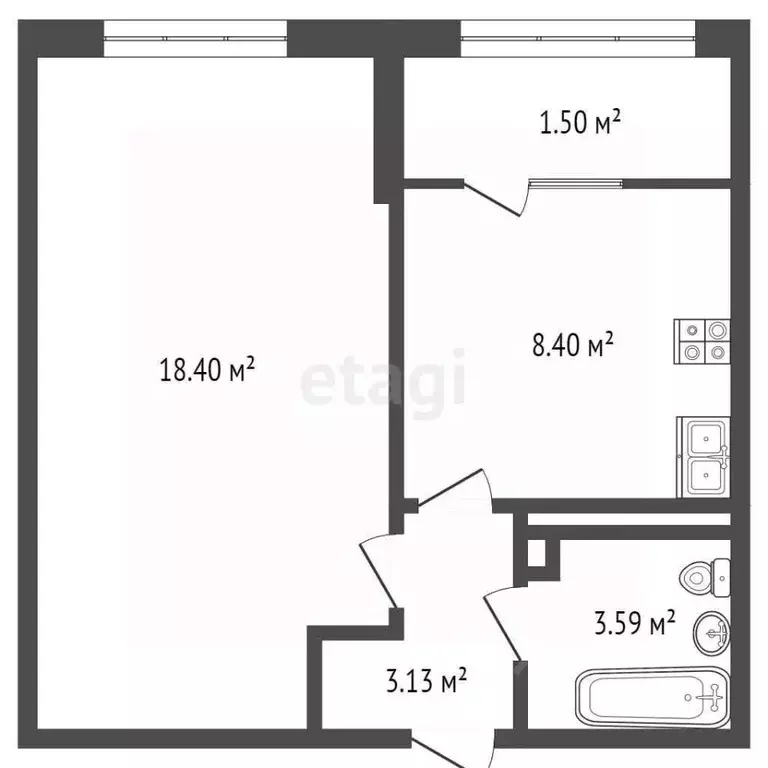 1-к кв. Севастополь ш. Лабораторное, 33к1 (33.9 м) - Фото 1