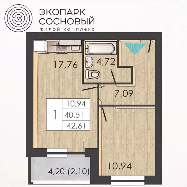 1-комнатная квартира: Пермь, улица Борцов Революции, 1Ак6 (40.3 м) - Фото 0