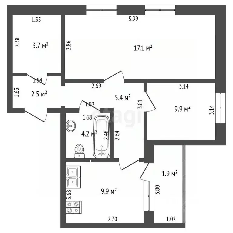 2-к кв. Забайкальский край, Чита ул. Бабушкина, 20 (52.7 м) - Фото 2