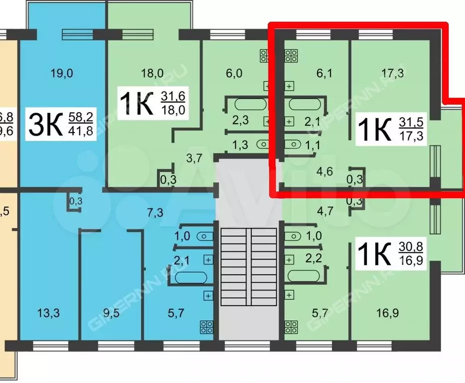 1-к. квартира, 31,5 м, 5/5 эт. - Фото 1