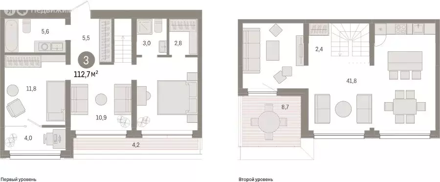 3-комнатная квартира: Тюмень, Мысовская улица, 26к1 (112.69 м) - Фото 1