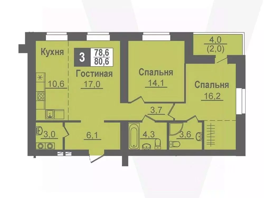 3-к кв. Новосибирская область, Кольцово рп, 5-й мкр  (80.6 м) - Фото 0