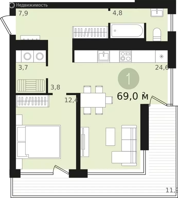 1-комнатная квартира: Новосибирск, улица Аэропорт, 23 (69.04 м) - Фото 1