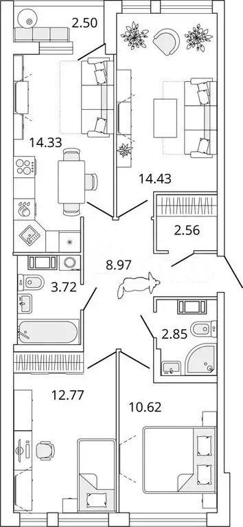 3-к. квартира, 71,5 м, 5/7 эт. - Фото 1