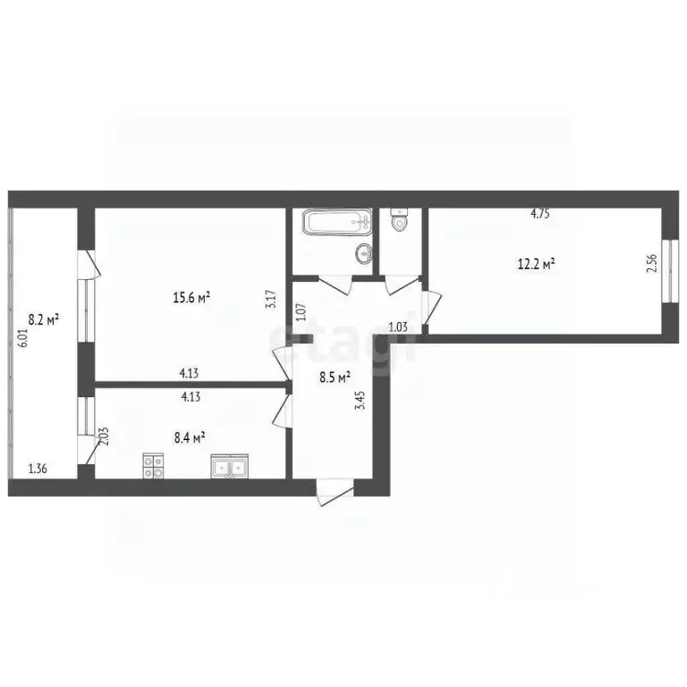 2-к кв. Ставропольский край, Кисловодск Окопная ул. (48.5 м) - Фото 1