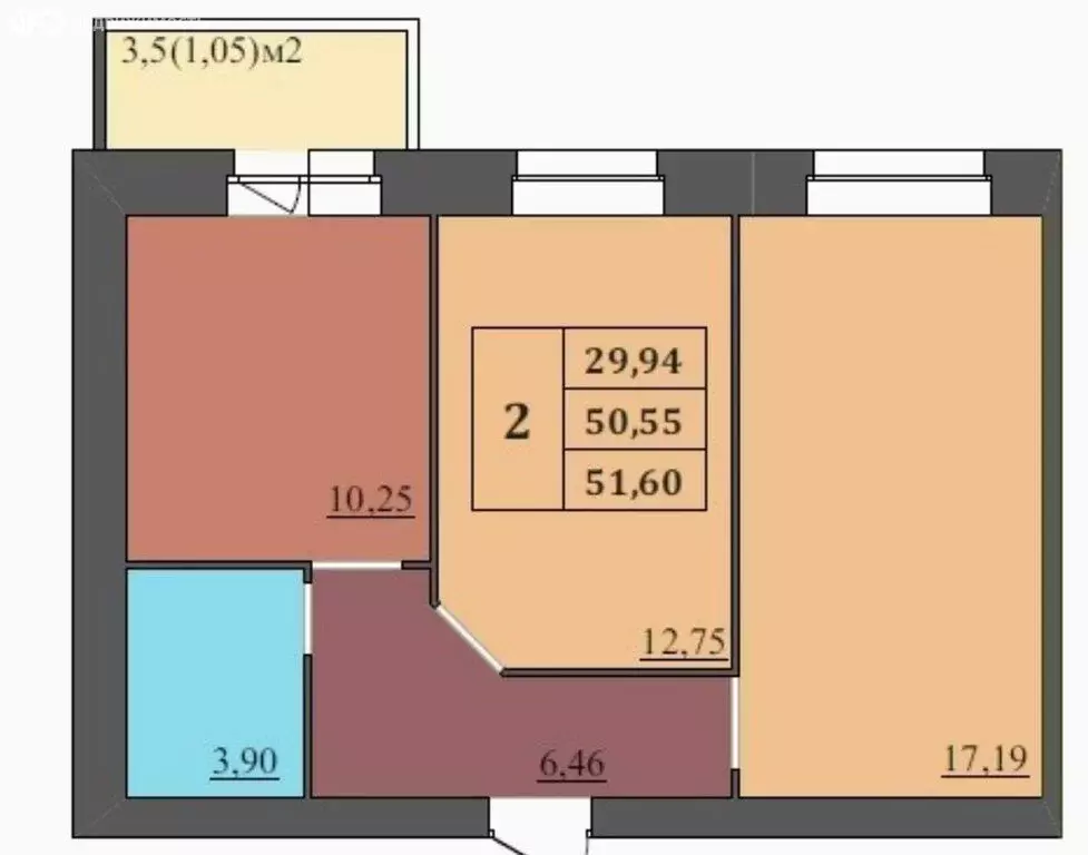 2-комнатная квартира: Ярославль, улица Комкора Хрипина, 3 (51.6 м) - Фото 1