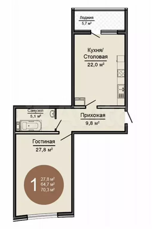 1-к. квартира, 71 м, 9/20 эт. - Фото 0