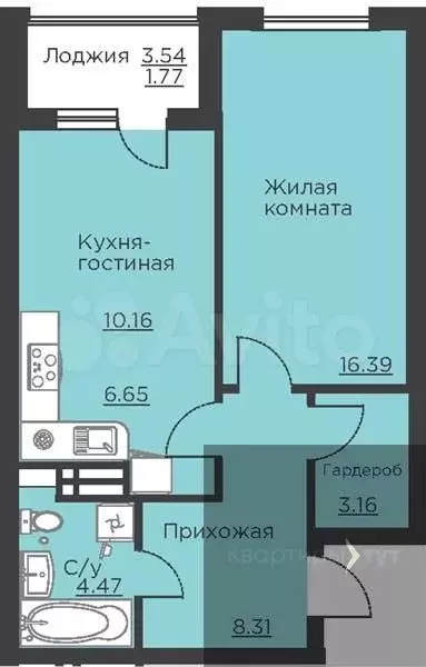 1-к. квартира, 50,9 м, 13/18 эт. - Фото 0
