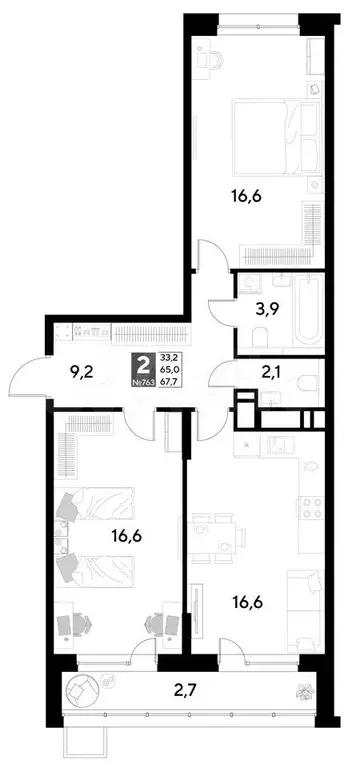 2-к. квартира, 67,7 м, 17/21 эт. - Фото 0