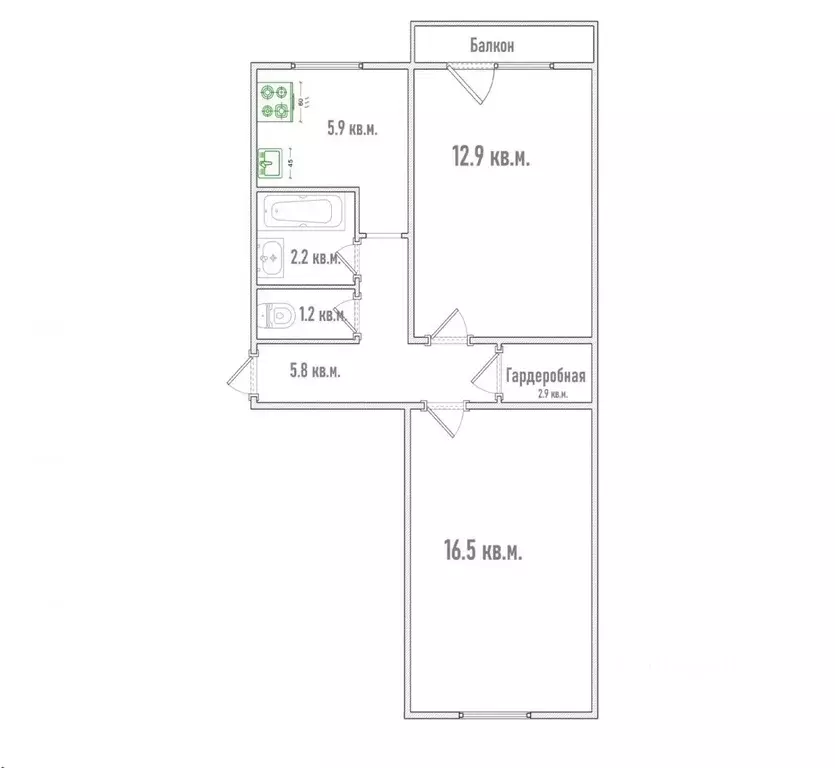 2-к кв. Омская область, Омск ул. Лукашевича, 19 (47.4 м) - Фото 2