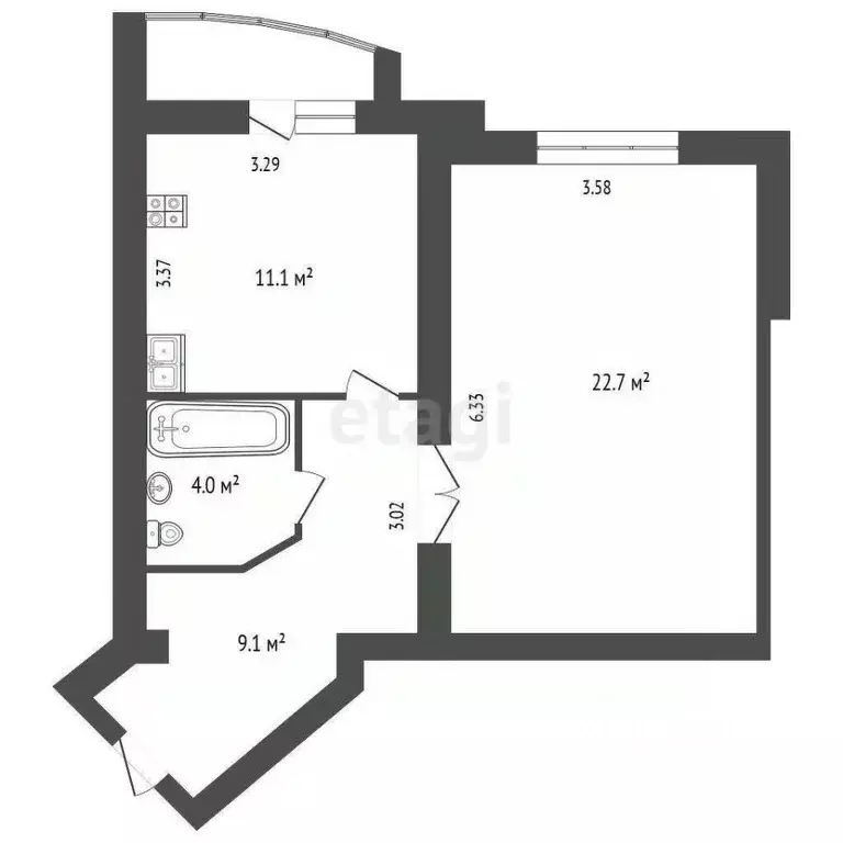 1-к кв. Калужская область, Калуга Молодежная ул., 46 (46.9 м) - Фото 2
