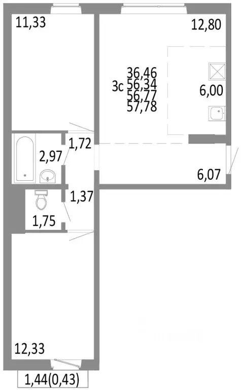 3-к кв. Челябинская область, Челябинск ул. Блюхера, 125В (56.77 м) - Фото 0