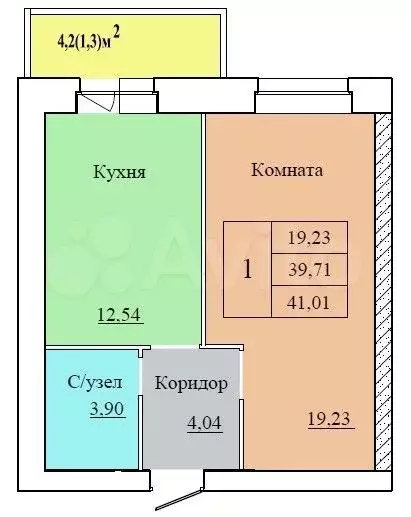 1-к. квартира, 41 м, 4/12 эт. - Фото 0