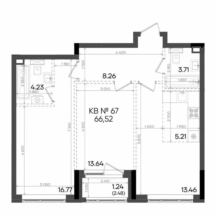 3-комнатная квартира: Казань, улица Аделя Кутуя, 181Ж (66.52 м) - Фото 0