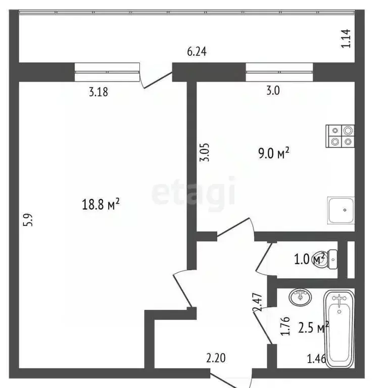 1-к кв. Вологодская область, Череповец Октябрьский просп., 82к1 (35.0 ... - Фото 1