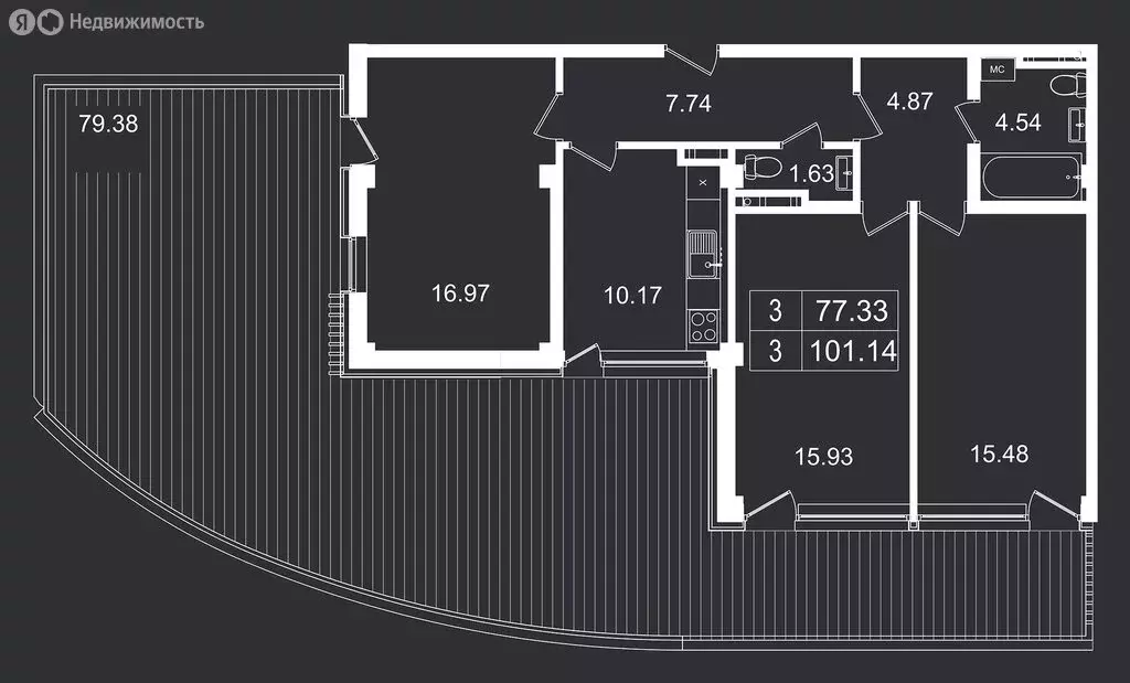 3-комнатная квартира: Гурзуф, ЖК Море Ялта (101.14 м) - Фото 1