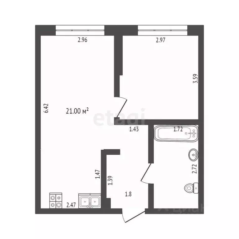 1-к кв. Тюменская область, Тюмень Харьковская ул., 72Б (38.1 м) - Фото 2