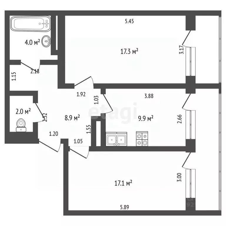 2-к кв. Крым, Симферополь ул. Залесская (59.2 м) - Фото 1