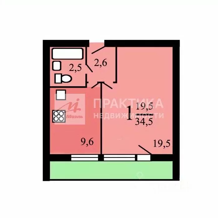 Квартира, 1 комната, 35.1 м - Фото 2