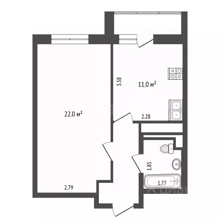 1-к кв. Москва 3-я Гражданская ул., 21 (44.0 м) - Фото 2
