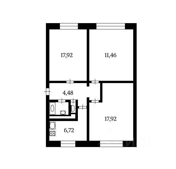 3-к кв. Санкт-Петербург ул. Новоселов, 19 (61.0 м) - Фото 1