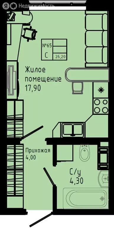 Квартира-студия: Коммунар, Железнодорожная улица, 41к3 (26.2 м) - Фото 1