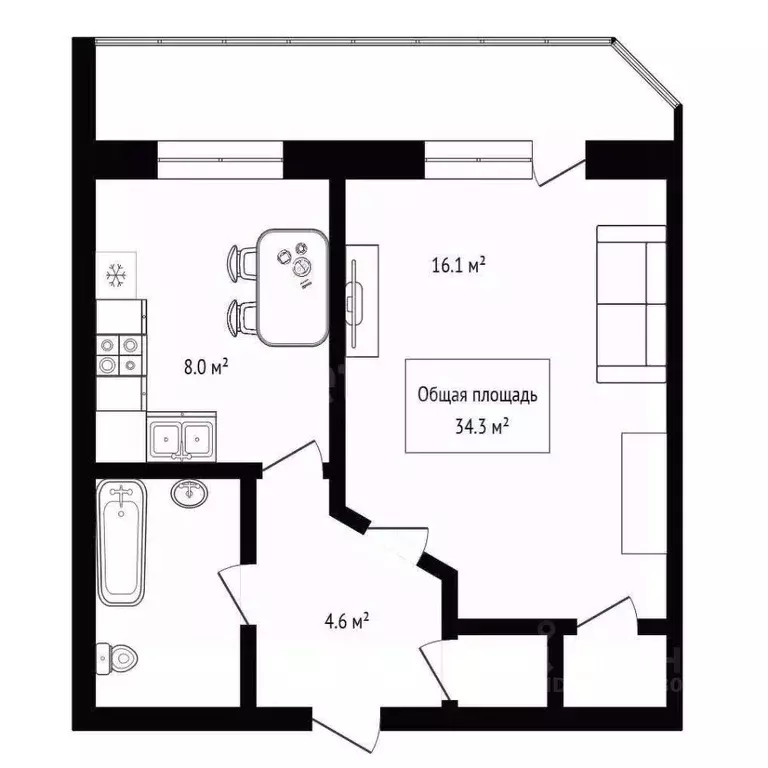 1-к кв. Новосибирская область, Новосибирск ул. Петухова, 130/1 (34.3 ... - Фото 2