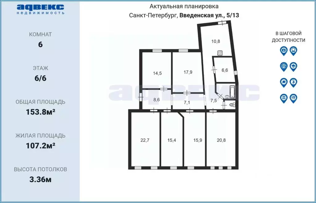 6-к кв. Санкт-Петербург Введенская ул., 5/13 (153.8 м) - Фото 2