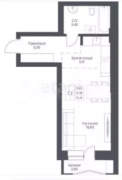 Квартира-студия, 35,8 м, 22/24 эт. - Фото 0