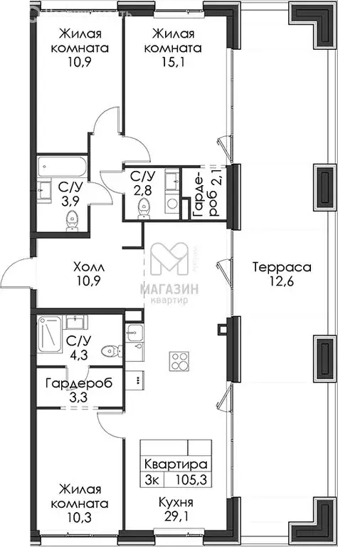 3-комнатная квартира: Санкт-Петербург, Галерный проезд, 1к2 (105.3 м) - Фото 1