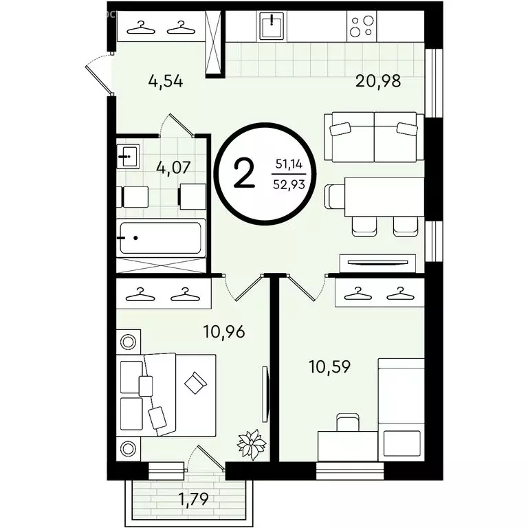 2-комнатная квартира: Тюмень, улица Александра Звягина, 7 (52.93 м) - Фото 0