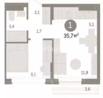 2-к кв. Новосибирская область, Новосибирск ул. Аэропорт, 2 (35.7 м) - Фото 1